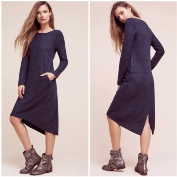 Anthropologie Moth Women’s Navy Sweater Pockets Pullover Midi Dress Long Sleeve - Picture 1 of 10